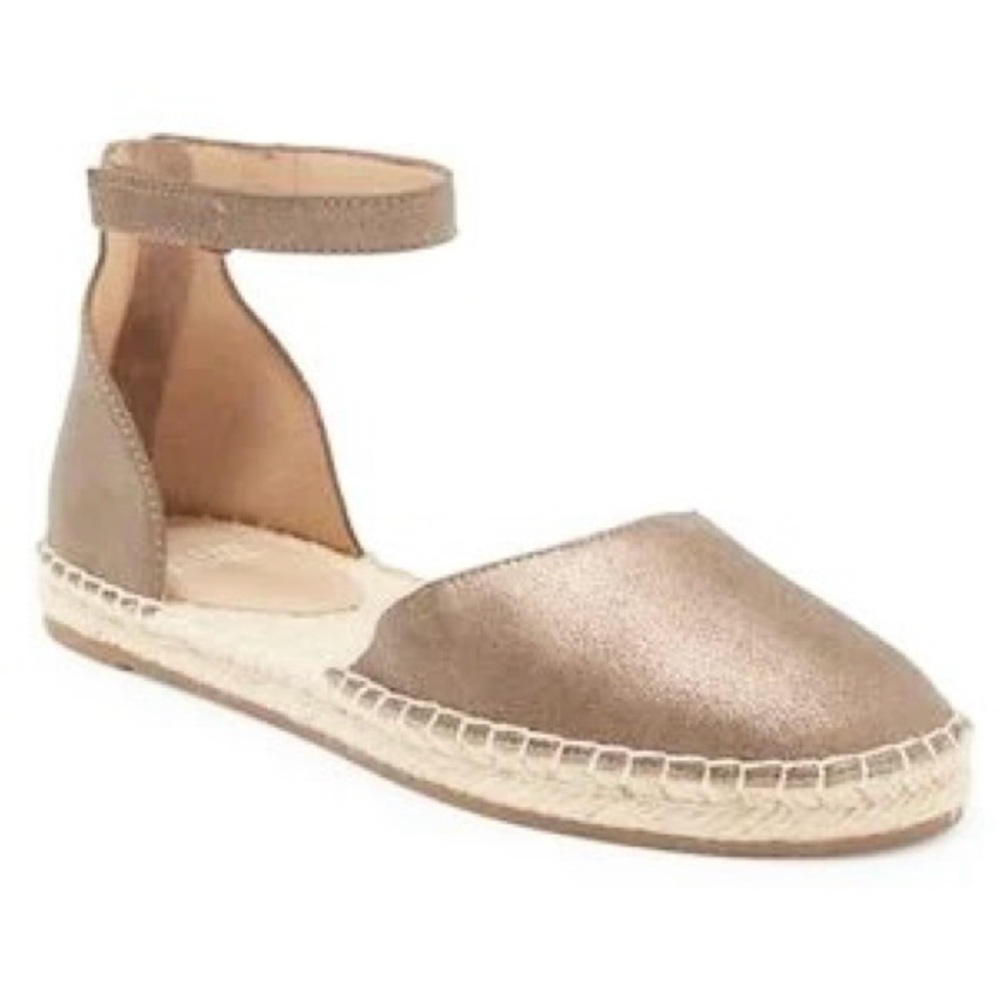 NEW $140~Eileen Fisher~LALA Gold Leather Ankle Strap Espadrille Flats~8/8.5 - Picture 1 of 11